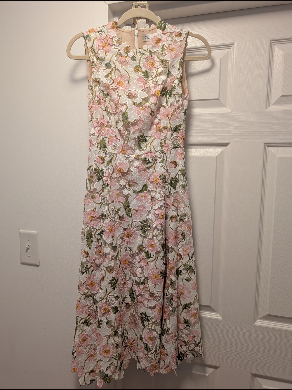 Oscar de la Renta Pink Floral Sleeveless Midi Dress - Picture 2 of 6